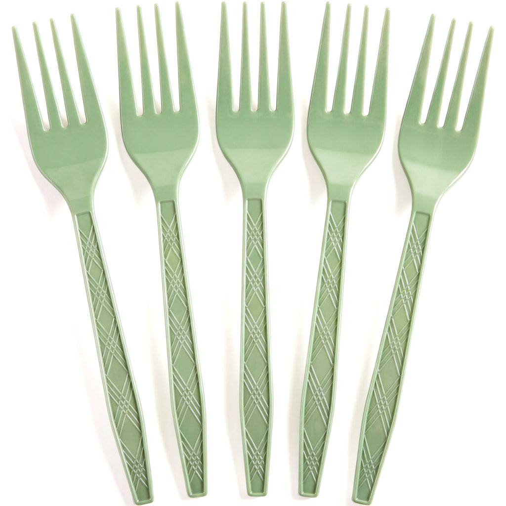 Solvya 10 Pieces Sage Green Plastic Forks 6.3 Inch Disposable Plastic Utensils Heavy Duty Flatware for Birthday Wedding Baby Shower Party, Picnic