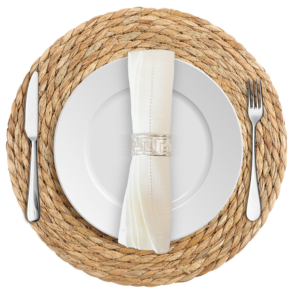 Solvya Round Woven Placemats 12 Inch Farmhouse Rustic Place Mats Natural Hand-Woven Water Hyacinth Table Mats for Home Wedding Dining Table Decor