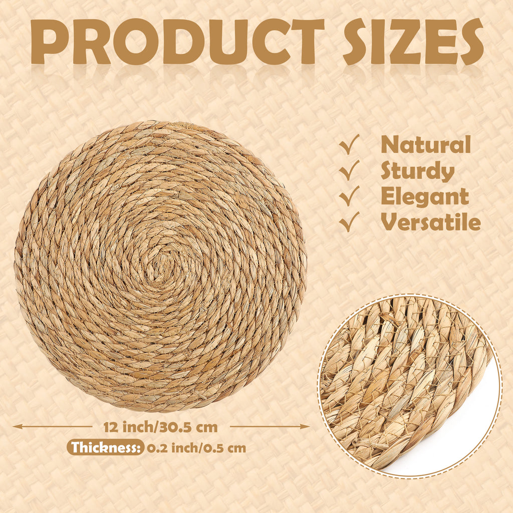 Solvya Round Woven Placemats 12 Inch Farmhouse Rustic Place Mats Natural Hand-Woven Water Hyacinth Table Mats for Home Wedding Dining Table Decor