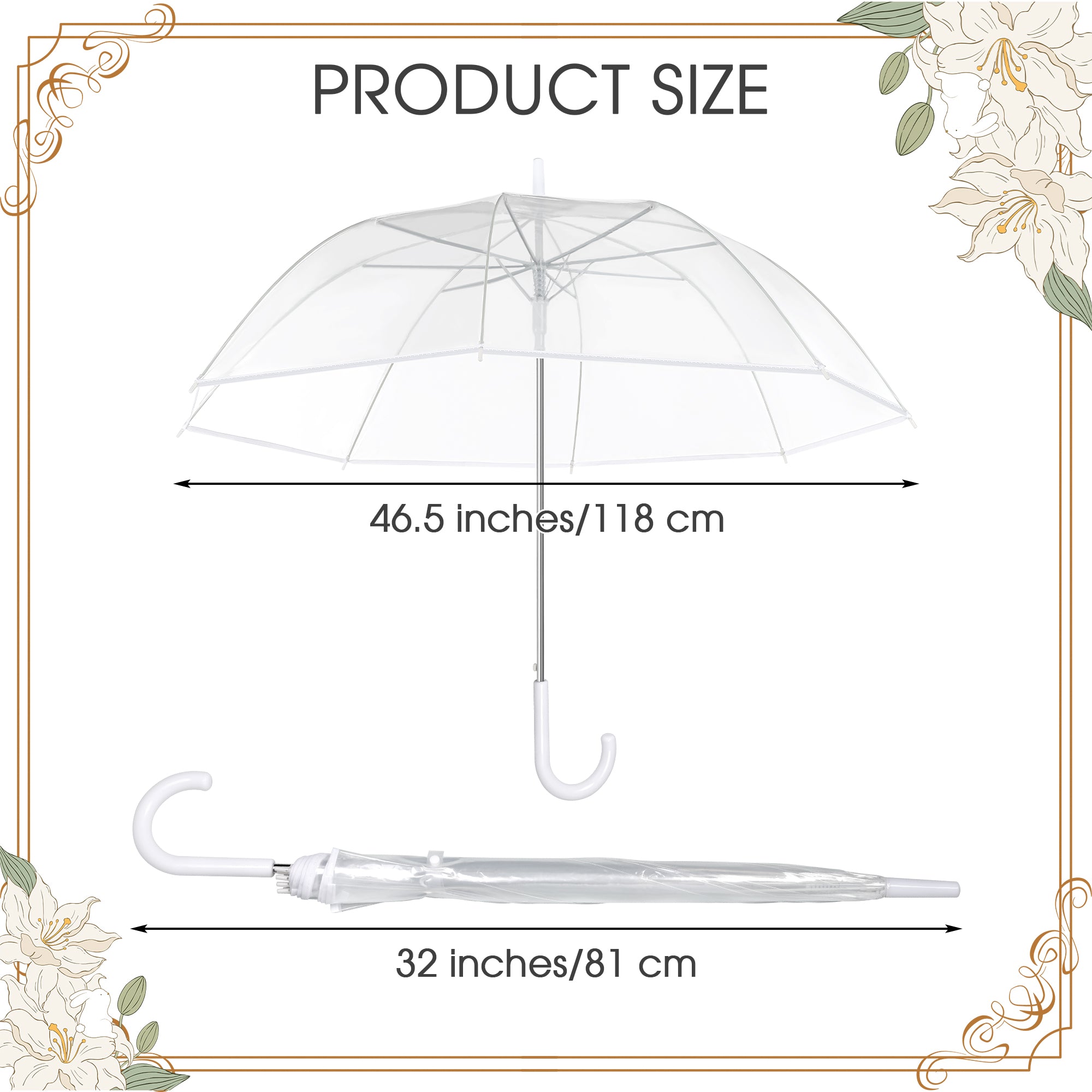 Solvya Clear Bubble Umbrella Transparent Round Umbrella Auto Open Large Stick Umbrellas with J-Handle for Wedding, Daily Use and Outdoor Events